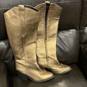 GB girls Gold Knee-High Western Boots